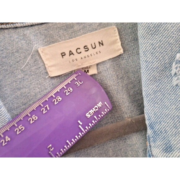 Pacsun Jacket Denim Distressed Destroyed Blue Jean Trucker Pockets Sz Medium - Picture 3 of 7